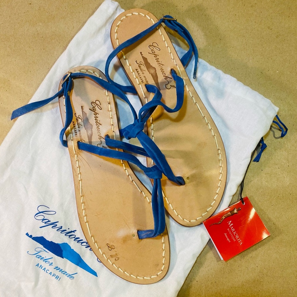 Blue Capritouch Handmade Summer Strappy Italian Leather flat sandals Sz 8.5